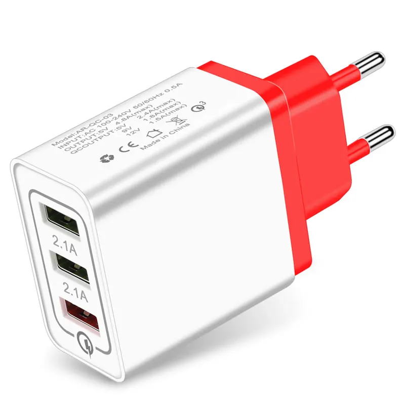18 Вт USB зарядное устройство Quick Charge 3,0 5 в 3 А для iPhone X Xs Xr 7 8 EU штекер настенный адаптер для зарядки мобильного телефона для samsung S9 Xiaomi - Тип штекера: EU Plug Red
