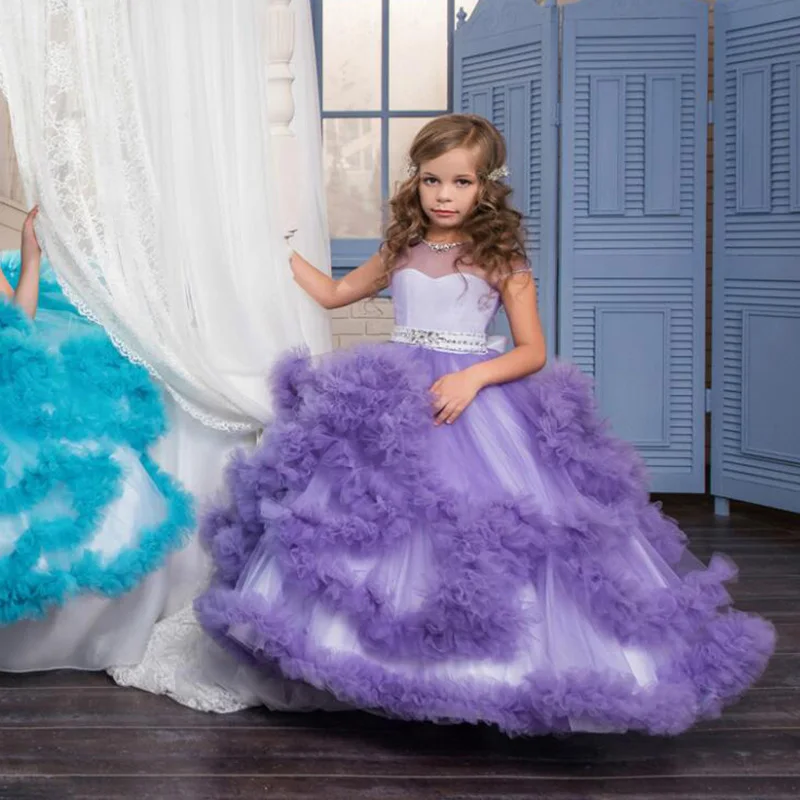 purple Коллекция года, Aibaowedding, детское платье принцессы Розовые пышные платья для девочек, Длинные Детские бальные платья, фатиновые Платья с цветочным узором для девочек - Цвет: purple