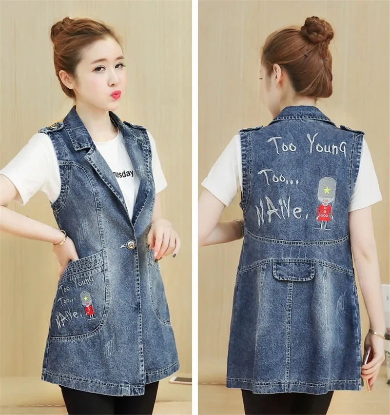 Denim Blue Весна Осень женский джинсовый синий жилет без рукавов с карманами Женский Повседневный джинсовый Длинный жилет Джинсовая Верхняя одежда R609 - Цвет: Denim Blue