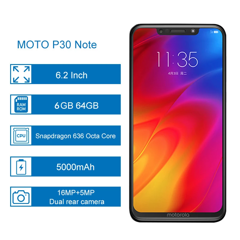 Moto rola P30 Note moto one power смартфон 6," Snapdragon 636 Восьмиядерный 4/6 ГБ ОЗУ 64 Гб ПЗУ 16,0 Мп+ 5,0 МП 5000 мАч мобильный телефон