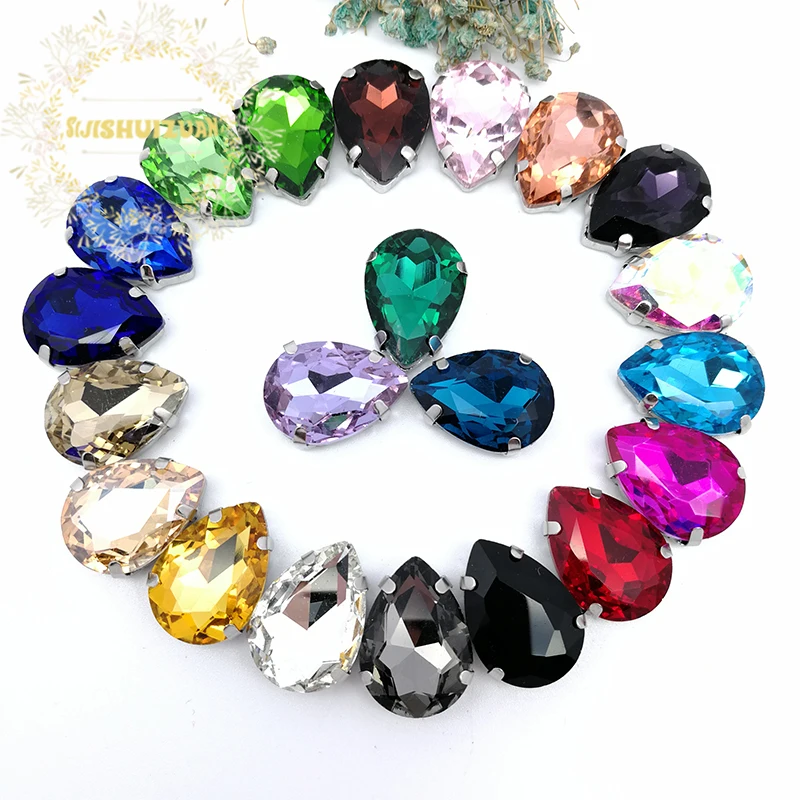 Изумрудная Капля воды shapeCrystal стеклянные пришивные стразы с когтями аппликация