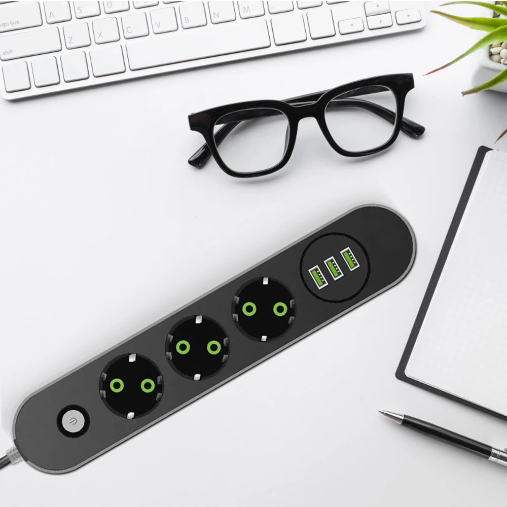Highever USB Мощность розеток штепсельная вилка европейского стандарта 3 розетки