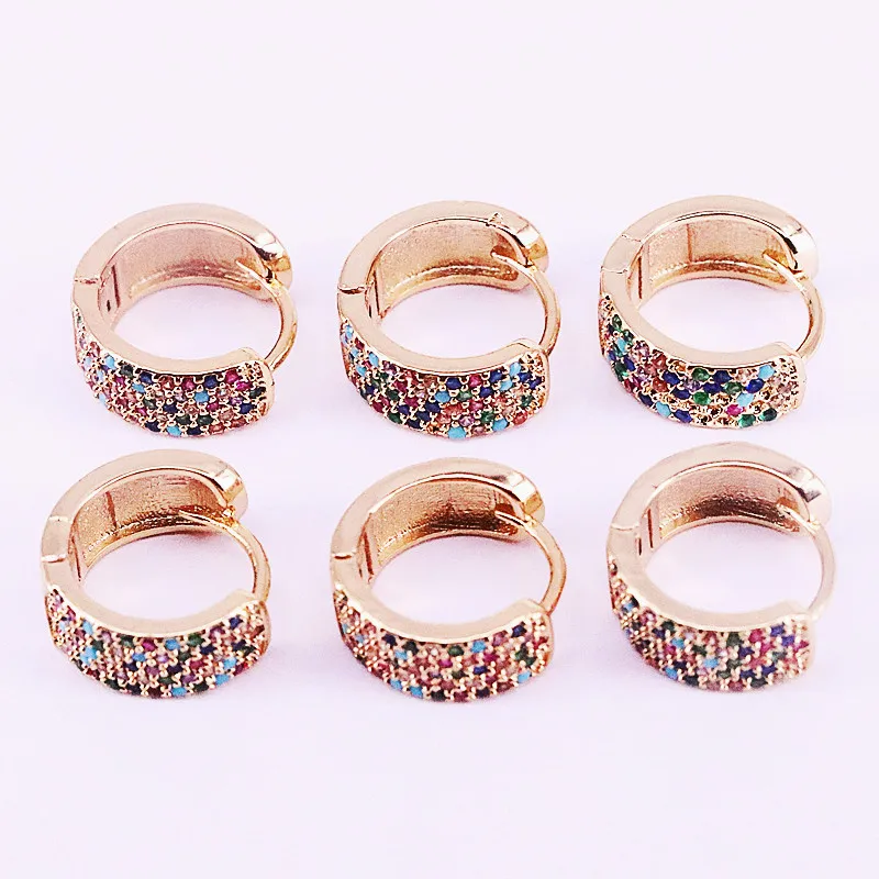 

8Pairs gold color round circle hoop earring, rainbow colorful cubic zirconia fashion women jewelry earring