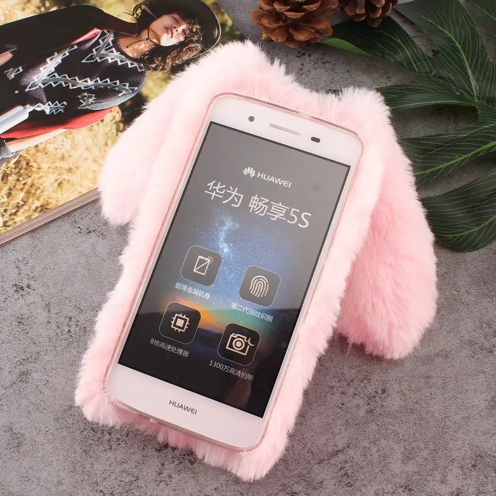 Чехол для Huawei Enjoy 5S TAG AL00 с объемным милым кроличьим пушистым мехом мягкий