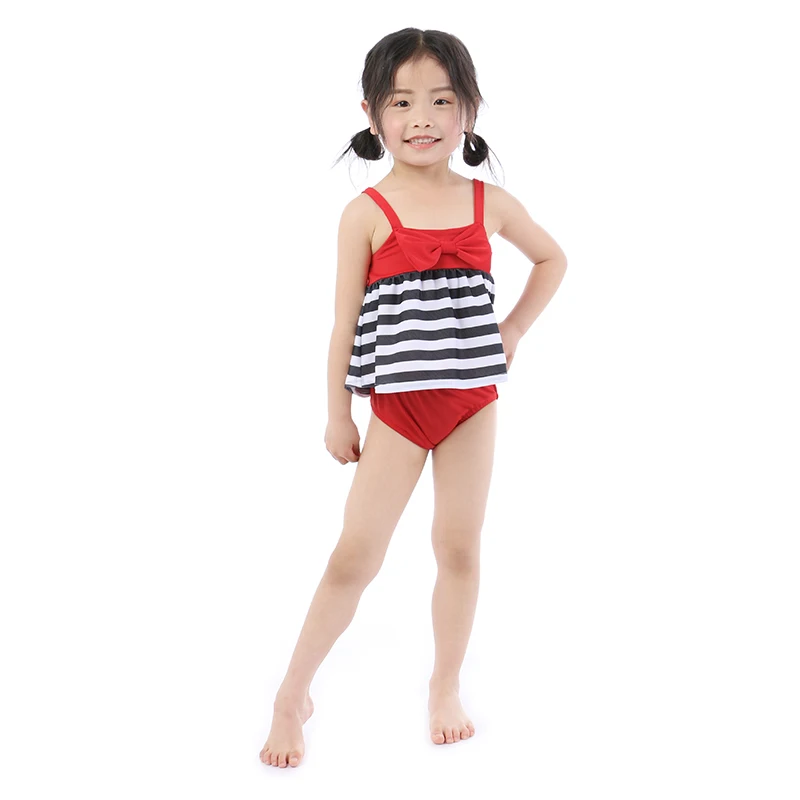Kaiya Angel 2019 Hot Sale Toddler Girls Swimsuit Outfit Bow Shoulder Strap Tops + Red Short Bloomers Summer Kid Clothing Sets | Детская