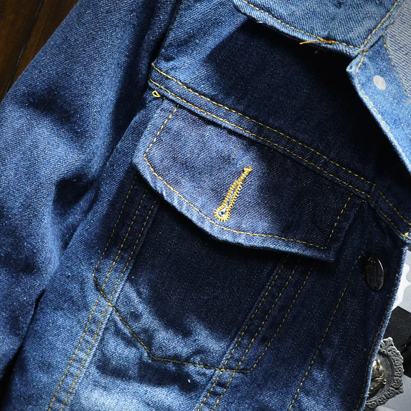 Синяя Повседневная тонкая мужская джинсовая куртка плюс размер 5XL бомбер