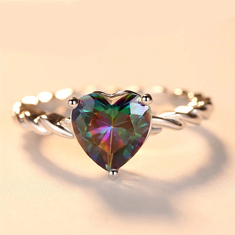 Простое любовное сердечко кольцо из циркона женское ювелирное изделие мистик