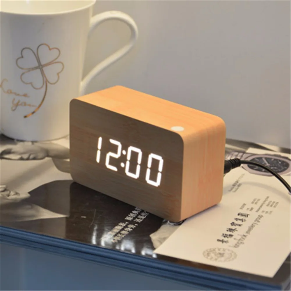 Hot voice-activated clock blue luminous alarm clocks touch sensor silent digital Relogio Despertador wood LED | Дом и сад