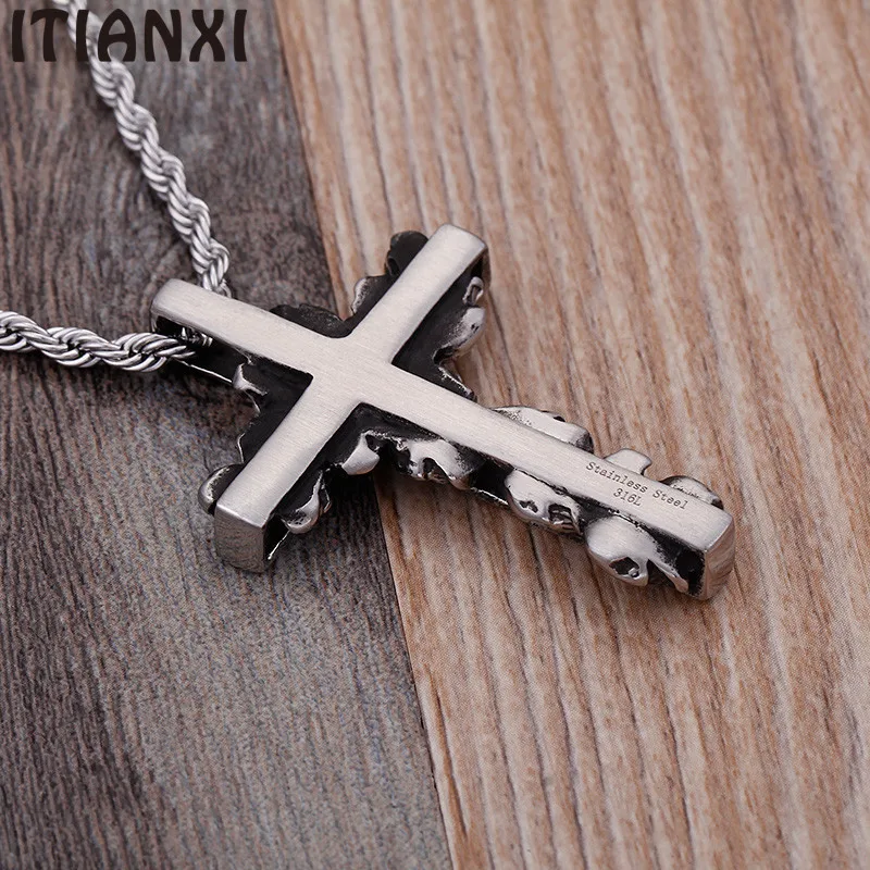 High Polished Stainless Steel Cross &amp Skull Heads Pendant Necklaces For Men Punk Pub Biker Jewelry Accessories | Украшения и