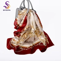 bysifa wine red women silk scarf shawl bandana 2019 new chain style head scarf neck scarf spring fall large square scarves