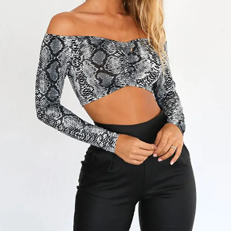 Женская футболка с принтом змеиной кожи облегающий укороченный топ длинными