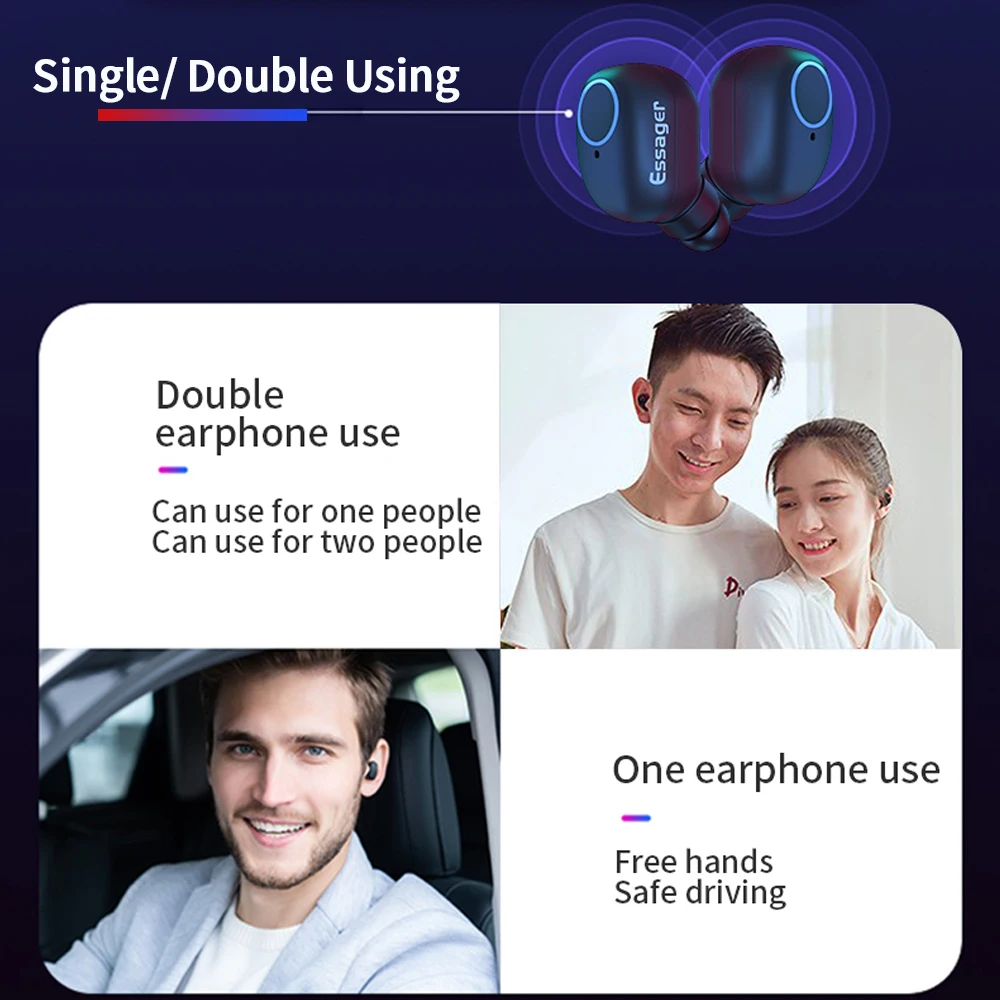 Беспроводные наушники Essager T1 TWS, Bluetooth наушники, гарнитура, мини наушники, наушники для игр, наушники