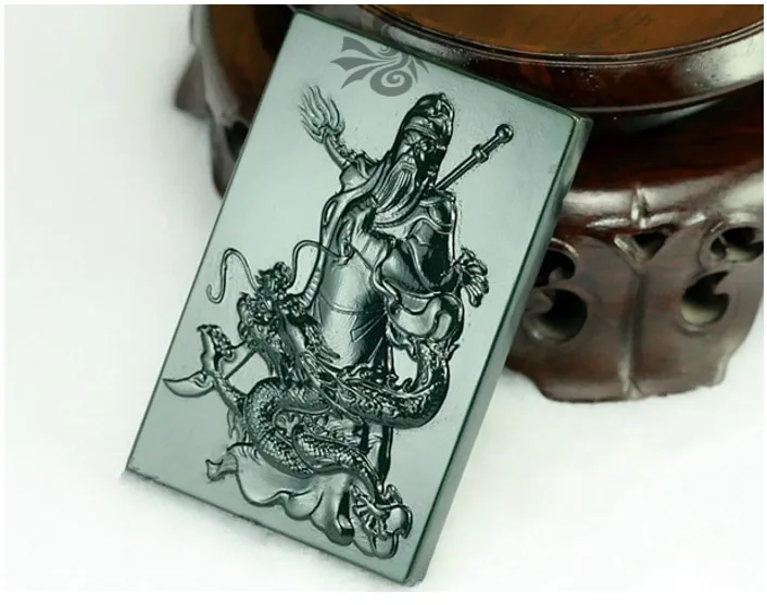 Натуральный нефрит тонкий sap зеленый Guan Yu изображение jadeite кулон ожерелье