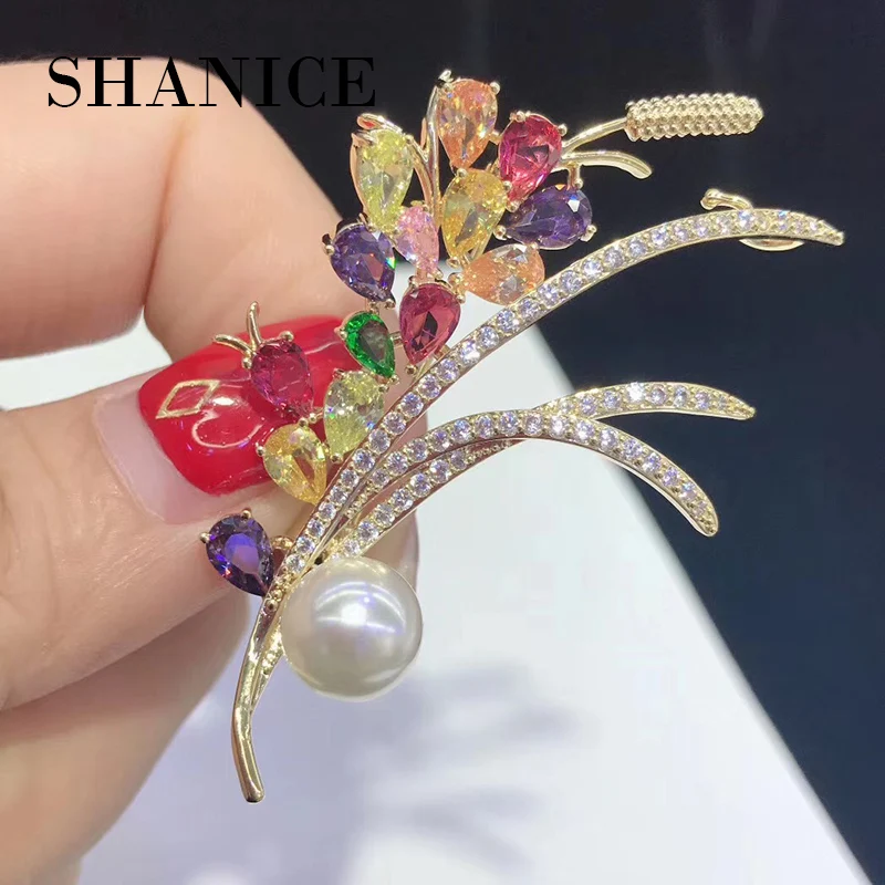 Высококачественная брошь SHANICE в виде цветка пшеницы с красным/желтым цирконом