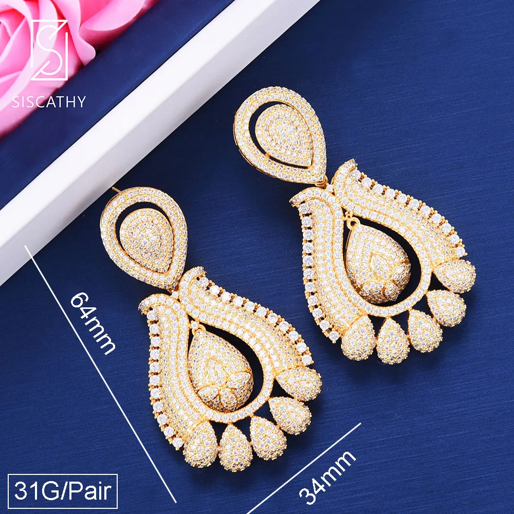 

SISCATHY Trendy Noble Pendant Women Earrings Waterdrop Full Cubic Zirconia Wedding Jewelry Pierced Dangle Earrings Accessories