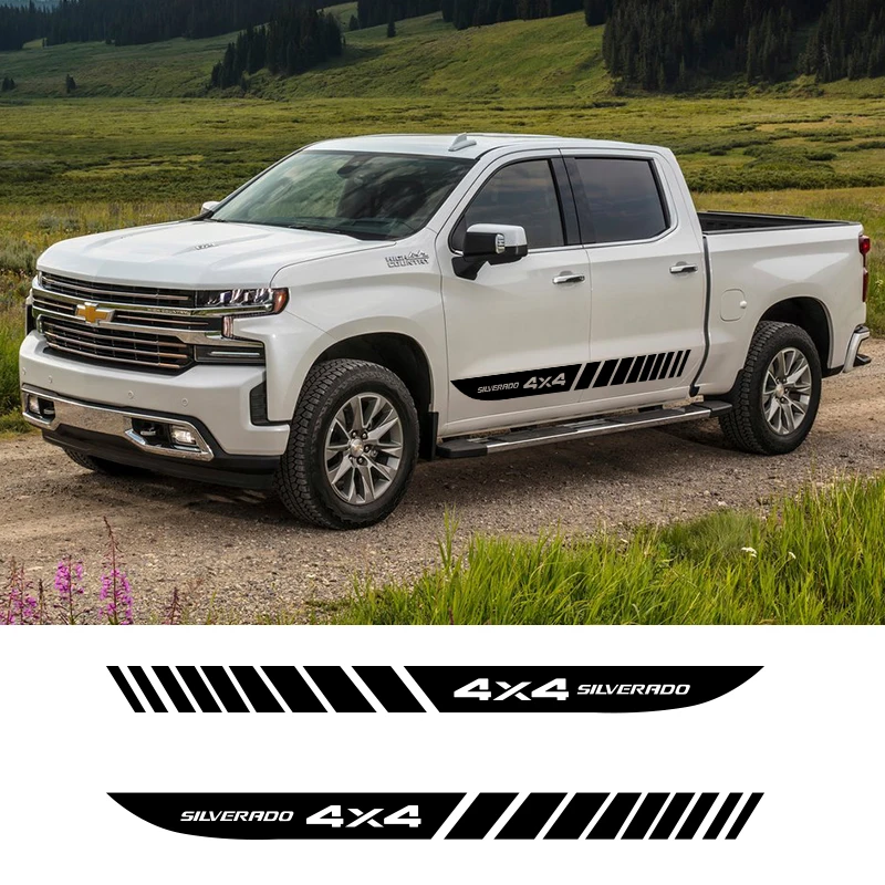 

2 PCS Car Side Stripes Side Skirts Graphics Vinyl Sticker Decals Racing Sport Auto Stickers For Chevrolet Pickup Silverado 4x4