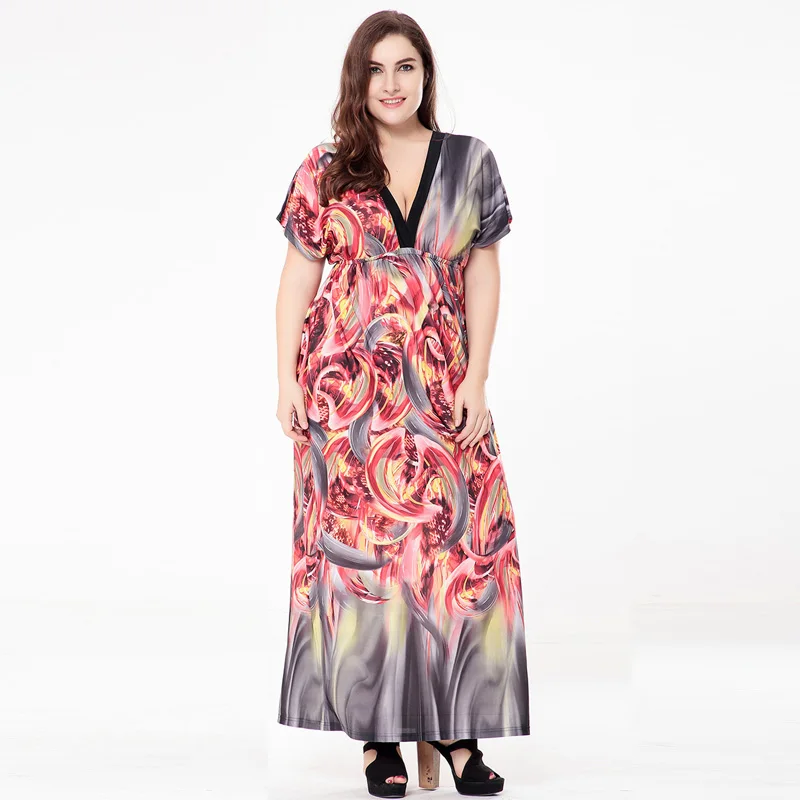 Женское летнее платье с богемным принтом облегающее большого размера рукавами