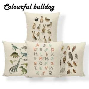 Наволочки для детских подушек с буквами животных и алфавитом, декоративные наволочки 43x43, льняные наволочки ручной работы