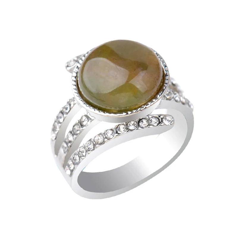 Женское кольцо с австрийским кристаллом винтажное серебряное зеленым яшменом в