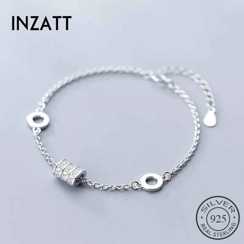INZATT, настоящее 925 пробы, серебряный, геометрический, полый, циркониевый, цилиндрический браслет для очаровательных женщин, вечерние, модные, хорошее ювелирное изделие, подарок