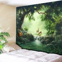 creek elk strolling forest tapestry large wall hanging hippie tapestry trees boho tapisserie wall carpet chic scenery home decor