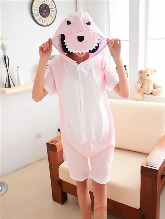 Pink Dinosaur KIGUCOS, женские летние пижамы, одежда для сна, мультяшный персонаж, для взрослых, весна, хлопок, домашняя одежда, короткий рукав, милые пижамы с животными - Цвет: Pink Dinosaur
