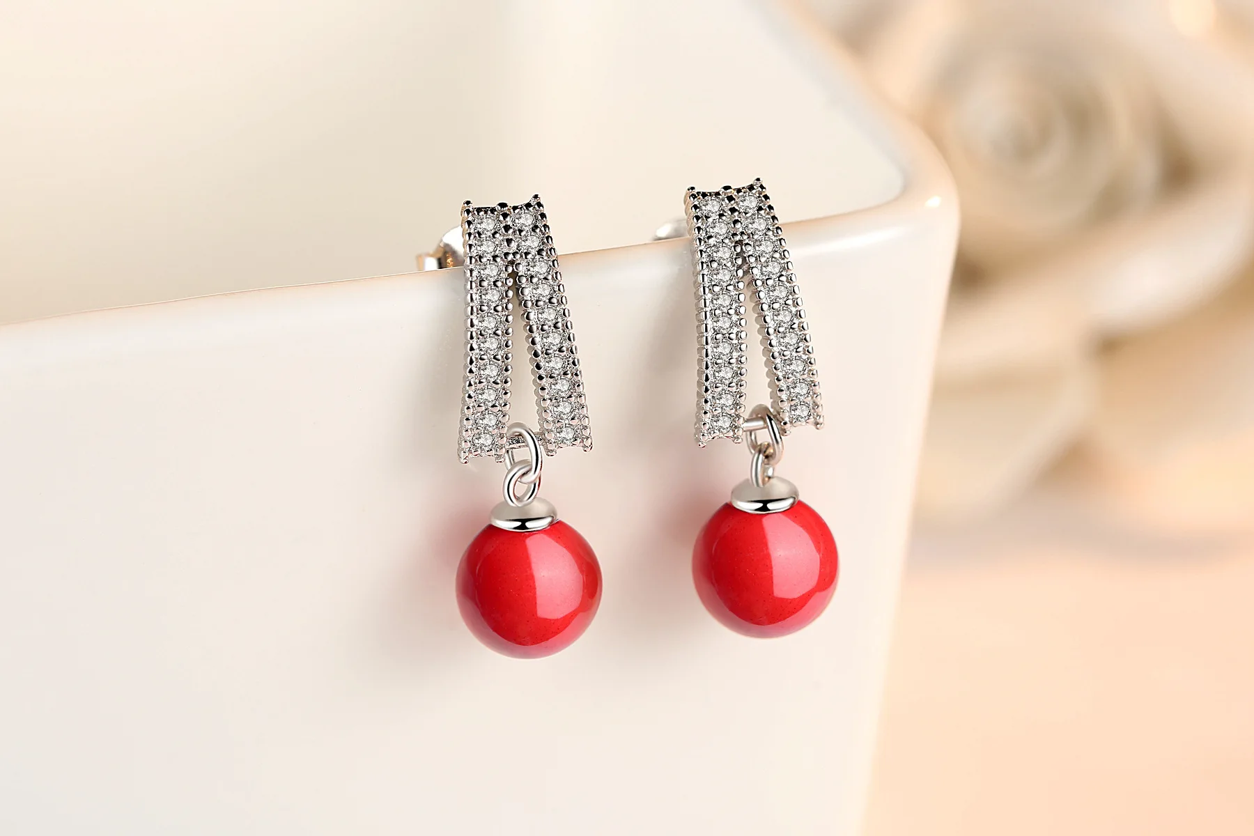 Сексуальные серьги-капли из серебра 925 пробы, инкрустированные кристаллами красные серьги для женщин, ювелирные изделия для женщин oorbellen kolczyki