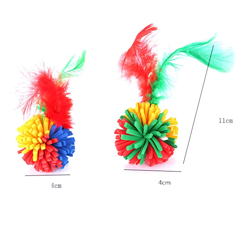 1 шт. красочные губчатые шарики игрушки для кошек с перьями котята интерактивные