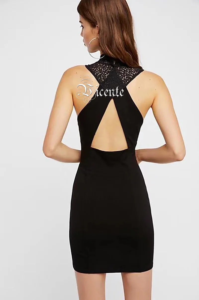 Vicente HOT 2019 New Chic Graceful Lace Splicing Sexy Backless Cross Design Wholesale Celebrity Party Mini Bandage Dress | Женская