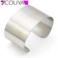 Fashion 316L Stainless Steel Cuff Bracelets and Bangles Silver Color Shiny Femininas Wide Big Bangles Hot Sale Bijoux For Women