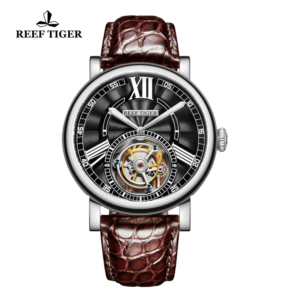 Риф Тигр/RT Роскошные мужские часы Tourbillon автоматические часы стальной ремешок аллигатора водонепроницаемые повседневные часы RGA1999