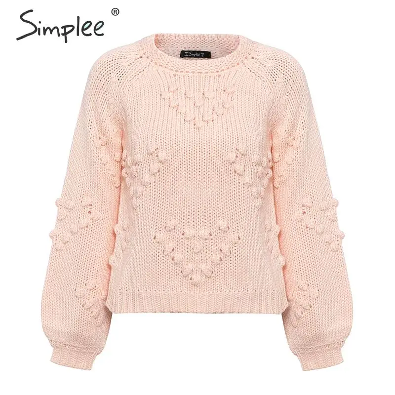 Simplee Pink hairball autumn winter sweaters ladies O neck long sleeve casual pullover New fashion loose knitted jumper