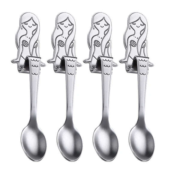 Silver 4 шт. нержавеющая сталь ложка набор Русалка кофе ложка сахар десертное Мороженое ложка, чайная ложка чашки суп Висячие ложки кухня инструменты - Цвет: Silver