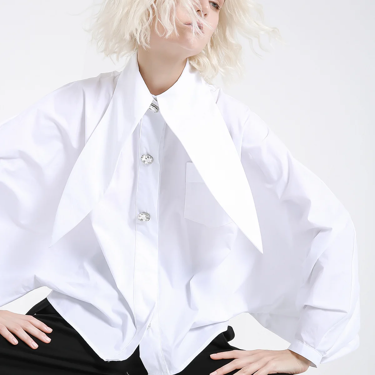 Женская винтажная блузка с длинным рукавом белая Свободная рубашка в уличном