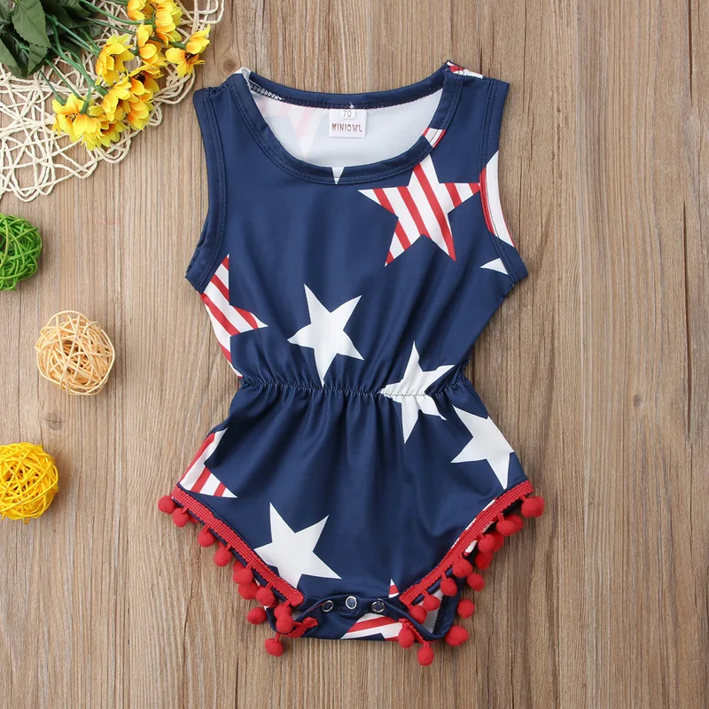 Newborn Baby Girls Clothing Fourth of July Kids Star Romper Jumpsuit Playsuit Outfits | Мать и ребенок