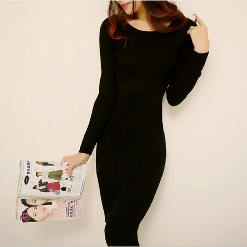 Женское трикотажное платье свитер облегающие пуловеры с круглым вырезом и