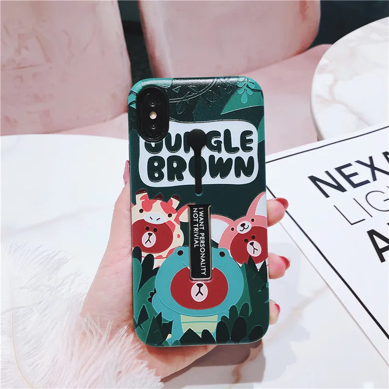 3D Relief Cartoon Bear&amp Bread Superman Phone case For iPhone X 6 6S Puls 7 8 Case Stretch Ring Stand PC Hard Plastic Capa |