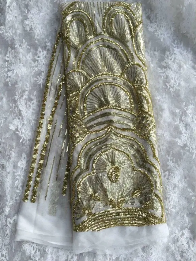 African Lace Fabric 2016 French Sequins Net new gold sequin fabric 5yard High Quality Tulle Sequin |