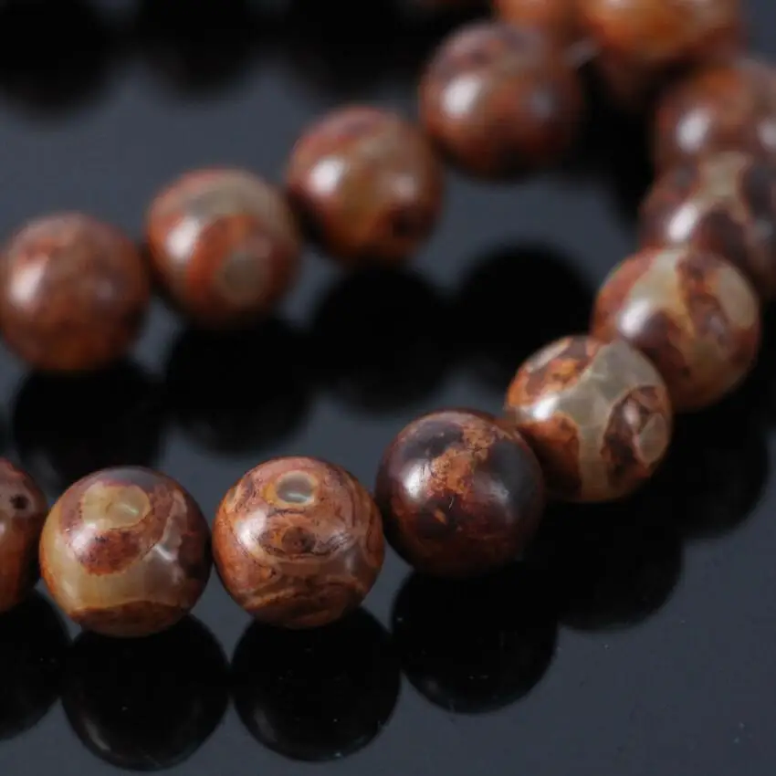 

2Strands/lot of Brown Three-eyes Old Tibetan Ag ate Dzi Round Beads,Tibetan Onxy Ferroxyl Dzi Beads Wholesale,different size