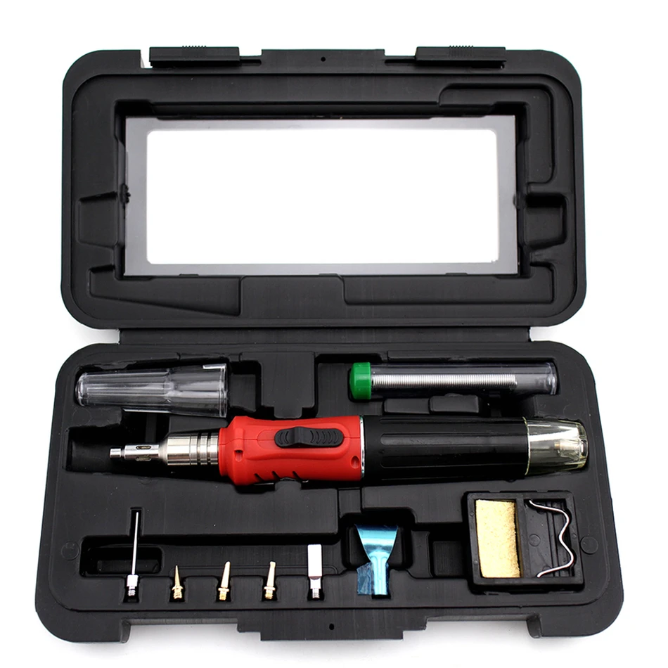

10 in 1 kit Professional Gas Soldering Iron Butane Welding Gas Touch Soldering Cordless Welding Tools Heat Gun HS-1115K