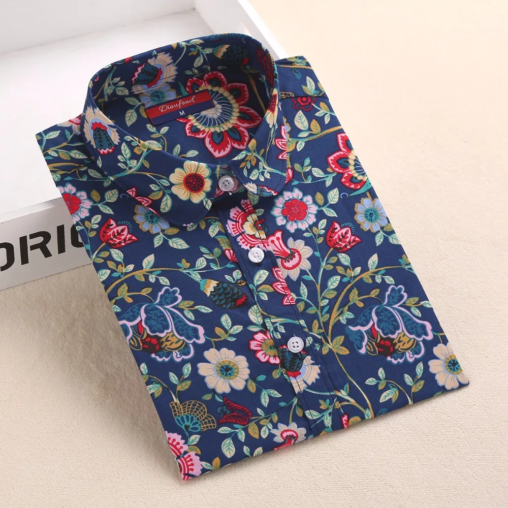 Dioufond, женская блузка, хлопок, Blusas, длинный рукав, размера плюс, для девушек, топ, Femme, милый рисунок, отложной воротник, женская рубашка, мода