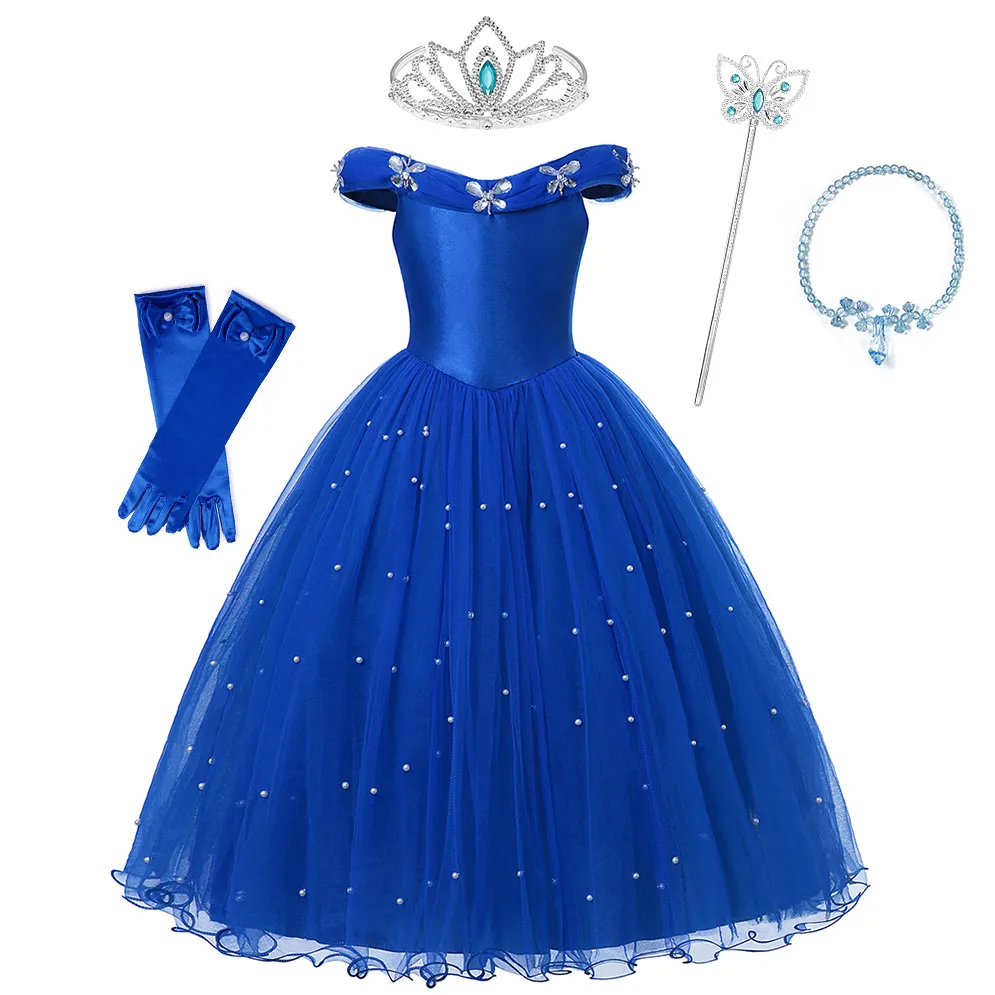 Dress Set2 Нарядное фатиновое платье Золушки для маленьких девочек; вечерние платья с кристаллами и бабочками; детская одежда принцессы на Хэллоуин; Карнавальный Костюм Золушки - Цвет: Dress Set2