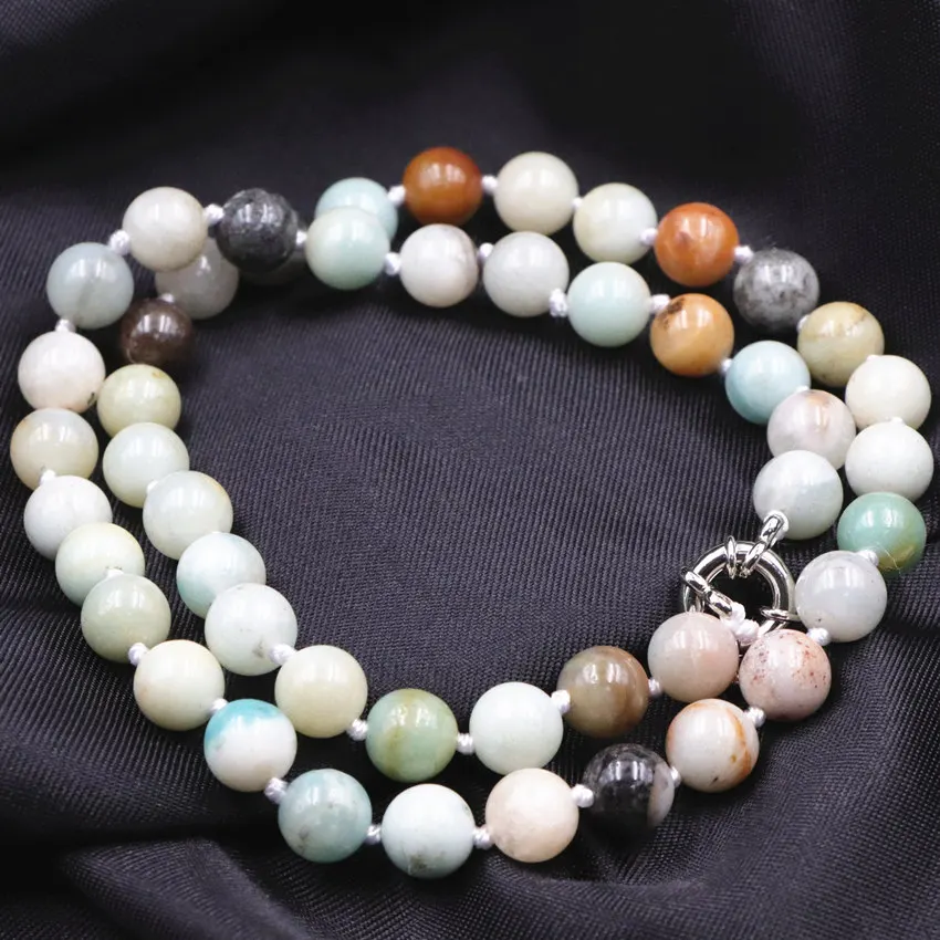 Fashion Women Bohemian Style Necklace Jewelry Knotted Amazonite Natural Gem Stone Necklaces Long Chain Round Beads Choker A727 | Украшения