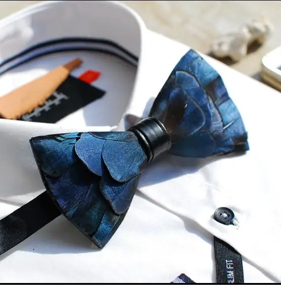 

Handmade Peacock Feather Bowtie Men bow tie High Quality Wedding tie Peacock