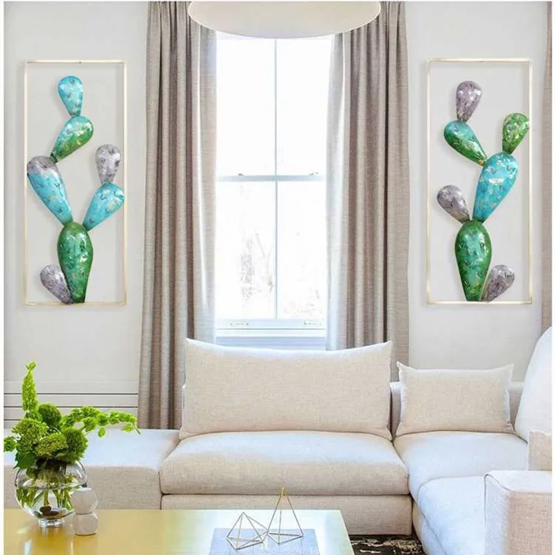 

Cactus Iron Cage Wall Hanging Mural Home Crafts Decor 3D Stereo Creative Office House Background Wall Sticker Decoration R1207