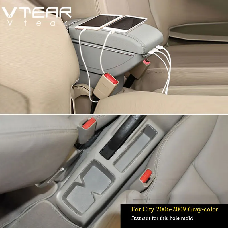 2006-2009 Gray Vtear для Honda City подлокотник автомобильный подлокотник вращающийся автомобиль-Стайлинг центральная консоль аксессуары коробка для хранения интерьер автомобиля автомобиль хонда - Название цвета: 2006-2009 Gray