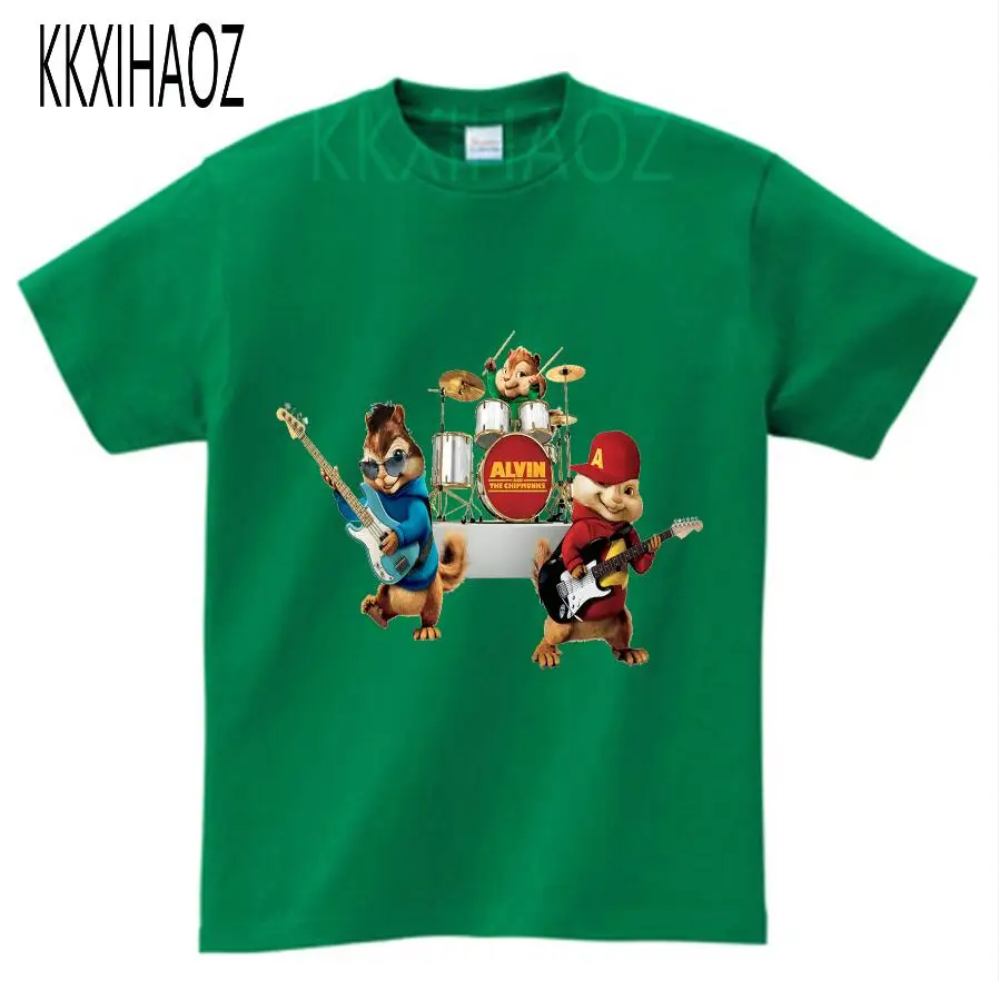 green childreT-shirt Футболка с принтом Элвина и спандука г., Детская летняя одежда с короткими рукавами, дышащая одежда с рисунком из мультфильмов, одежда для мальчиков и девочек NN - Цвет: green childreT-shirt