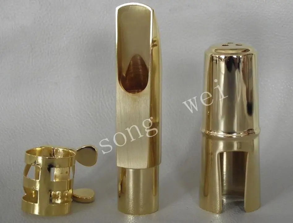 

Alto Eb sax metal mouthpiece ligature cap Gold plate 6# Good sound