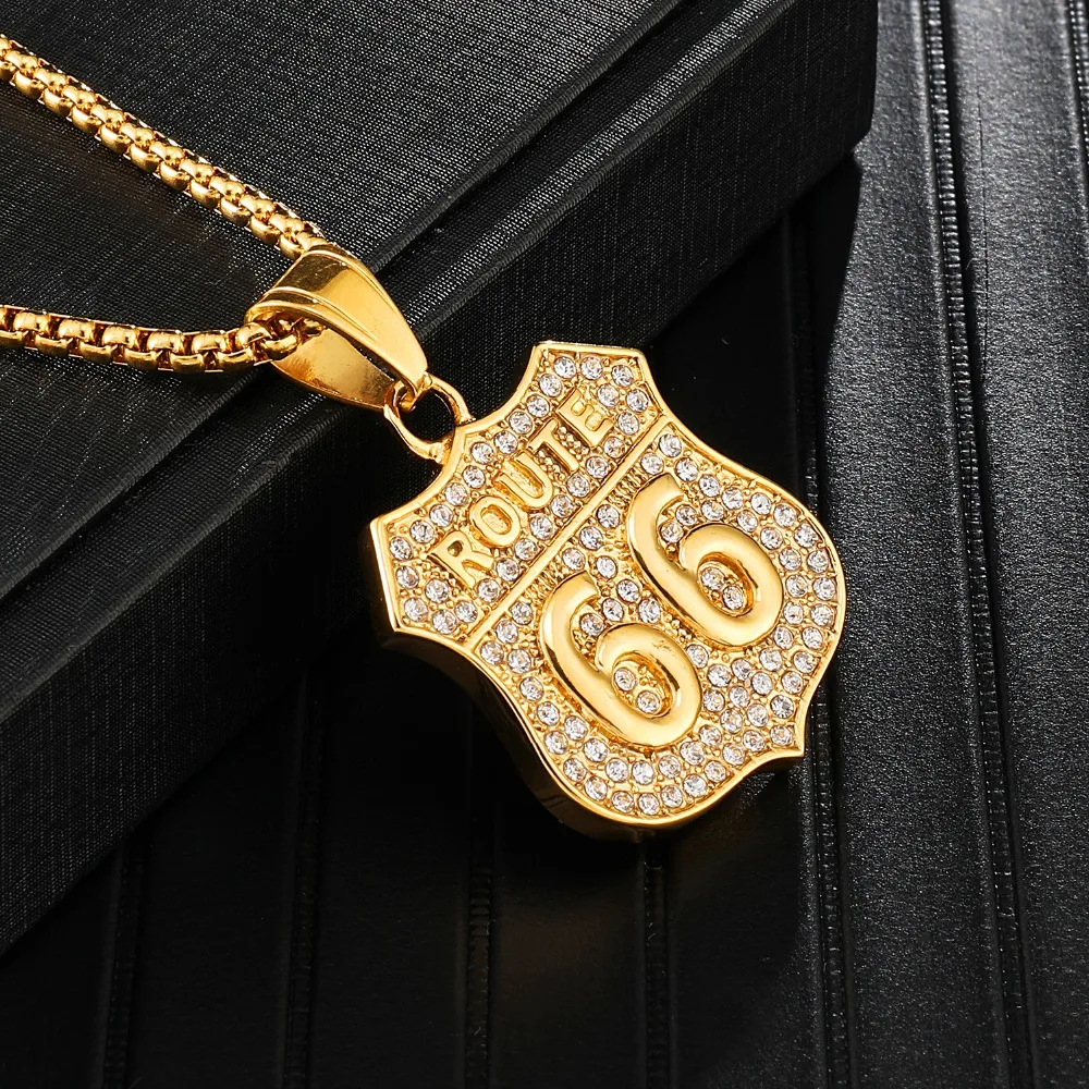 Хип-хоп Iced Out Bling Route 66 подвески и ожерелья для мужчин ювелирные изделия Прямая