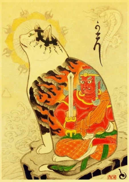 BO xianru1421-10 Украшение дома, холст, живопись, настенные художественные картины, принты, японский самурай, тату Кот, скандинавский стиль, модульный плакат для гостиной - Цвет: BO xianru1421-10
